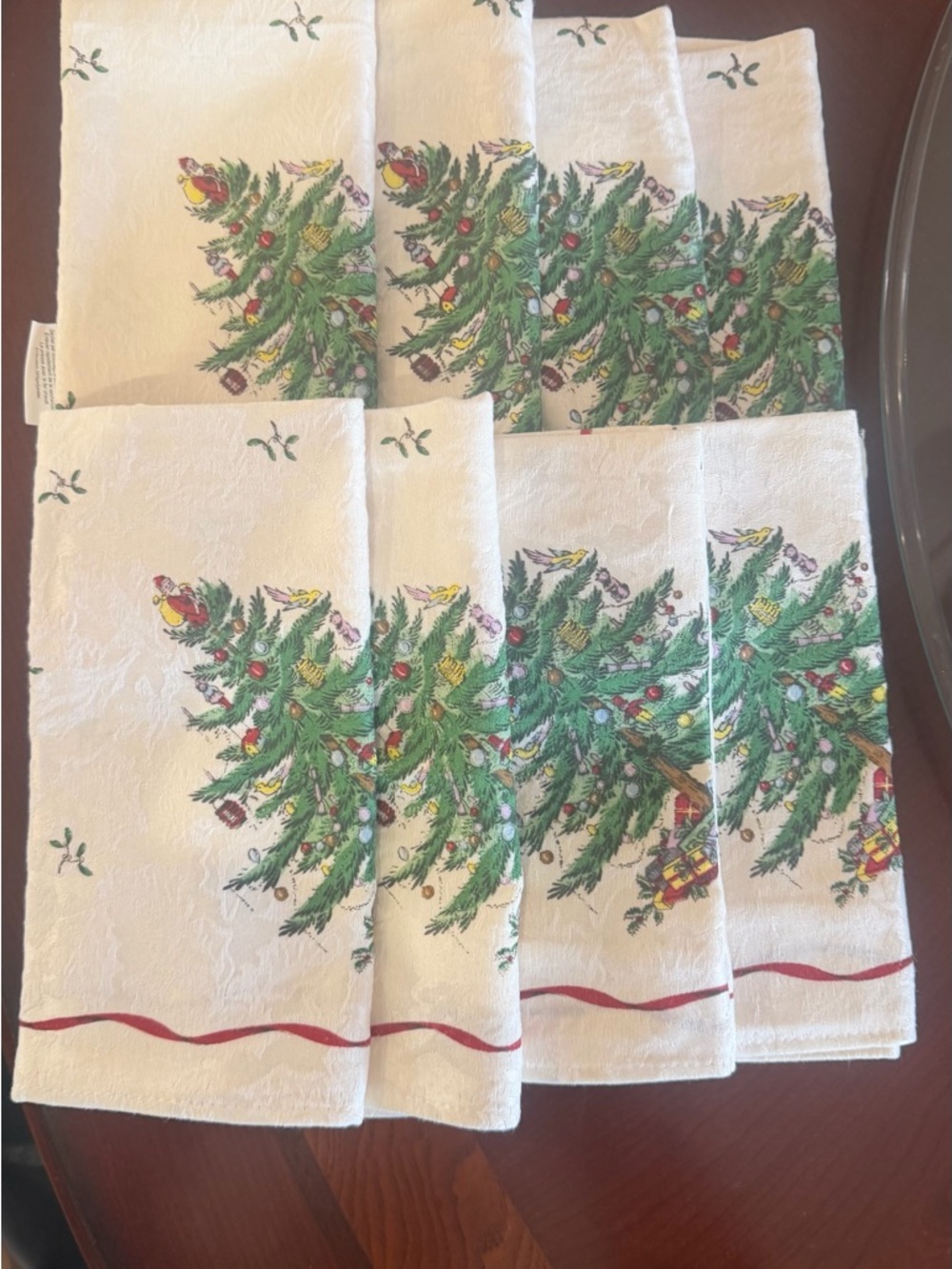 Spode Towels with Cream Background and Red Accents